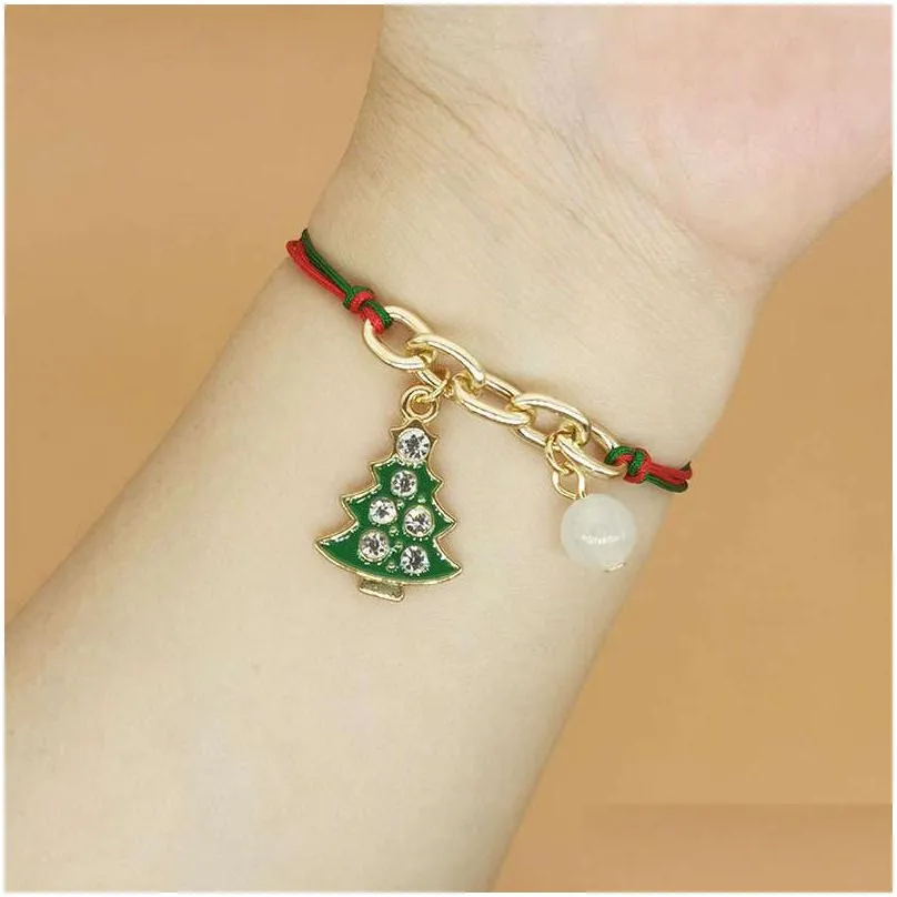 Christmas Decorations Noctilucent Bead Hand Strap Weave Chain Bracelet Jewelry Santa Claus Tree Snowman Pattern Merry Xmas Festive G Dhaa7