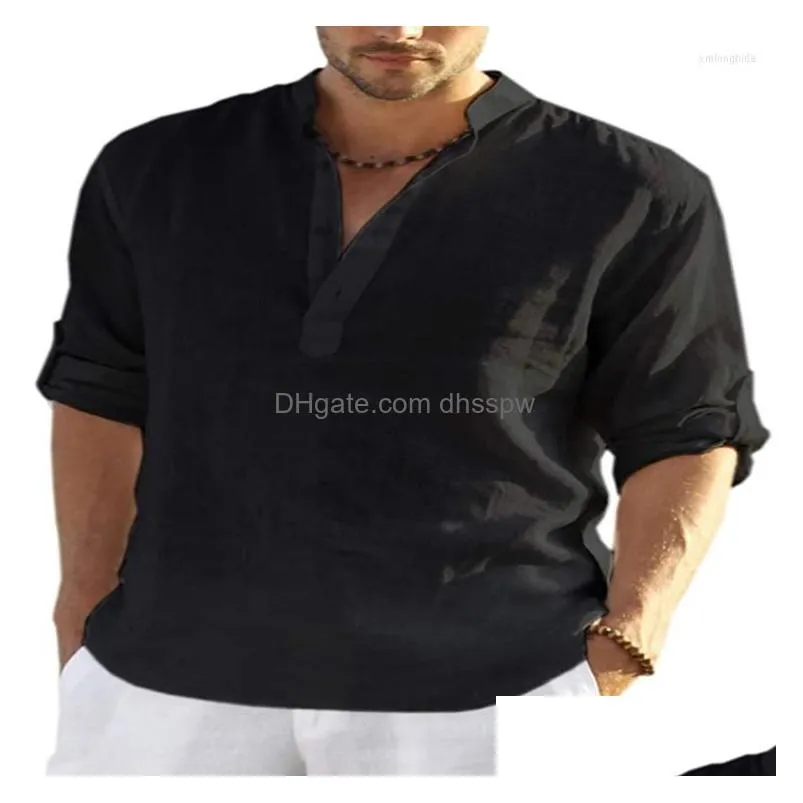 mens polos mens cotton linen henley shirt long sleeve hippie casual beach t shirts