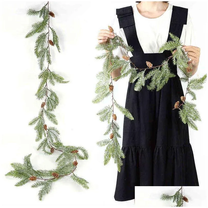 Christmas Decorations 1.5M Garland Artificial Pine Needle Berry Vine Xmas Fireplace Decor For Year Wreath Fake Plant Drop Delivery H Dhdqf