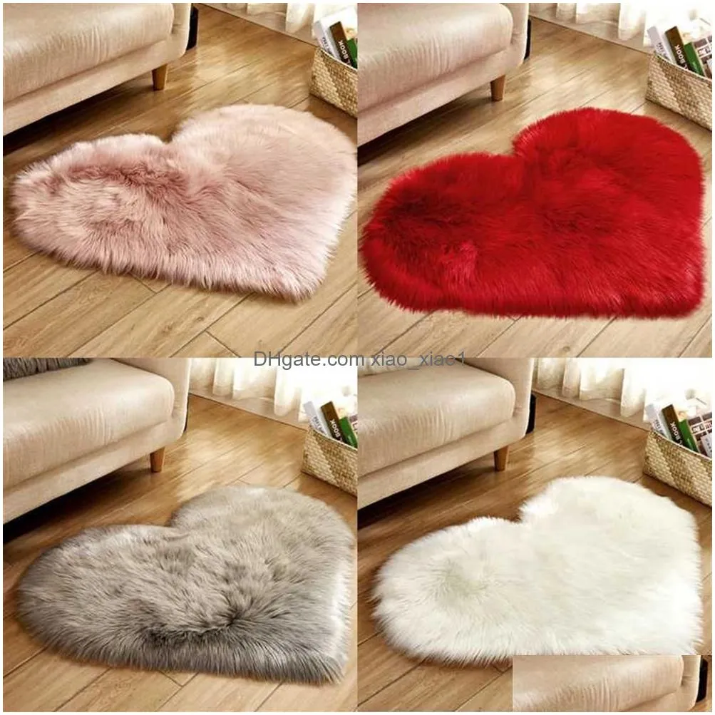 Carpets Artificial Wool Carpet Love Heart Shape Fur Rugs Living Room Bedroom Soft Mat Area Sheepskin Hairy Rug Shaggy Carpet236I5425 Dh4Kl