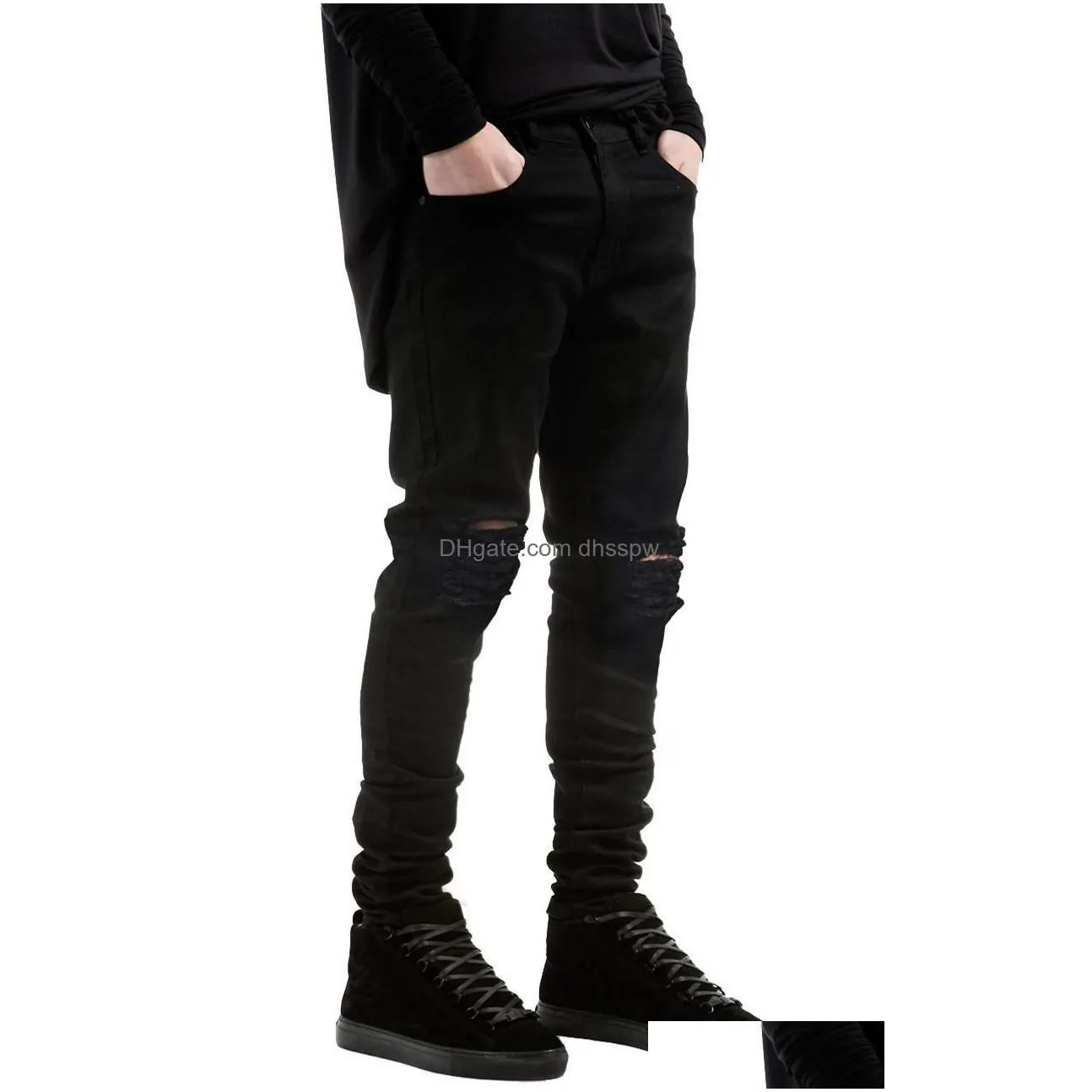 mens jeans designer brand men black skinny ripped stretch slim fashion hip hop g man casual denim biker pants overalls jogger