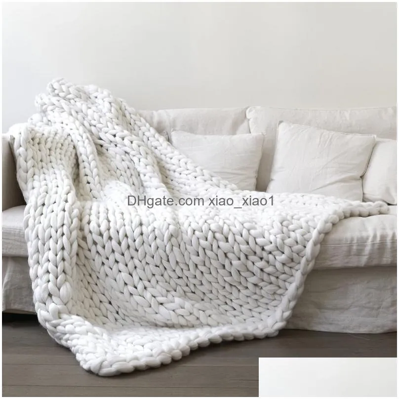 Blanket 6Cm Thick Wool Colorf Handmade Heat Knitted Blankets Woven Woolen Thread Warm Sofa Er Mtiple Colors And Sizes Home Drop Deli Dh1Sc