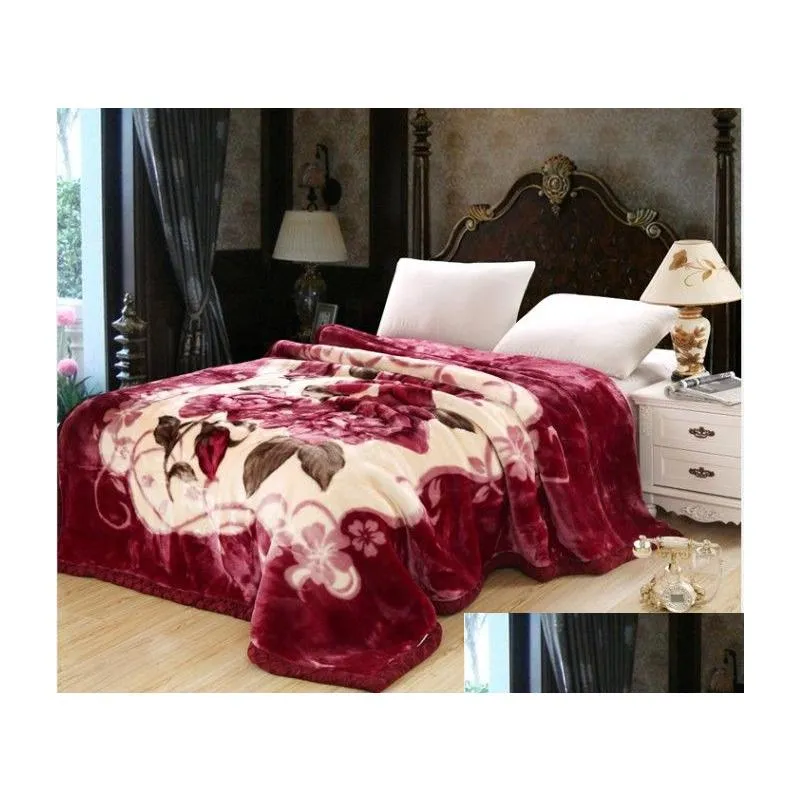 Blankets Soft Winter Quilt Blanket Printed Raschel Mink Throw Twin Queen Size Single Double Bed Fluffy Warm Fat Thick Blankets Home Ga Dhcx1