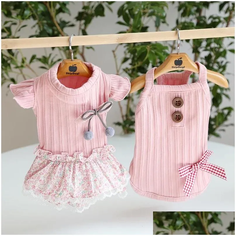 Dog Apparel Milk Shake Powder Girls Vest And Dresses For Dogs Pet Clothing Pink Color Dress Dog Clothes Goods Cats Apparel Home Garden Dhjp6