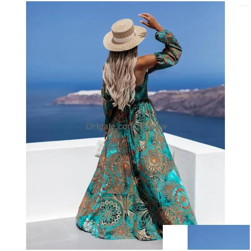 casual dresses beach women evening elegant floral print boho summer dress sexy long sleeve maxi 2022