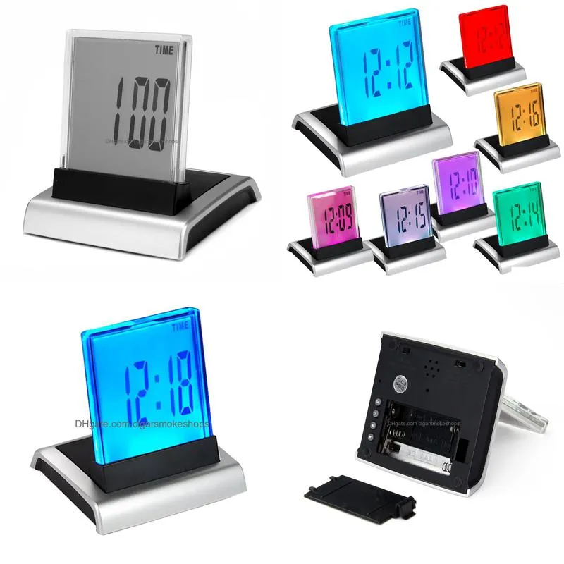 Desk & Table Clocks 7-Color Change Led Digital Lcd Alarm Clock Thermometer Home Garden Home Decor Clocks Dhx0D