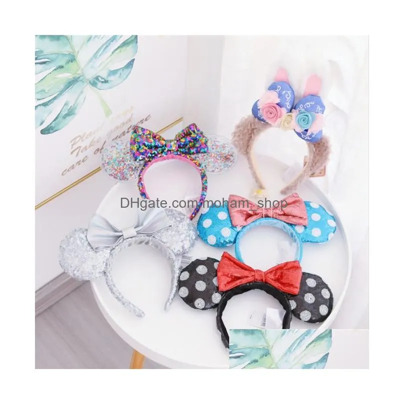  sell party decoration hair accessories mouse ears headband sequins bows charactor for women kids festival hairband girls partyhair