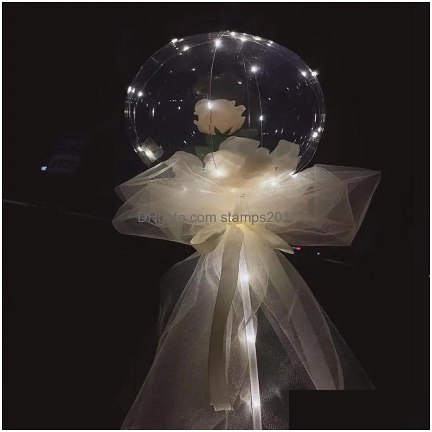 Party Decoration Led Rose Bobo Ball Light Luminous Balloon Bouquet Transparent Bubble For Valentines Day Gift Wedding By Sea Drop De Dhfkw