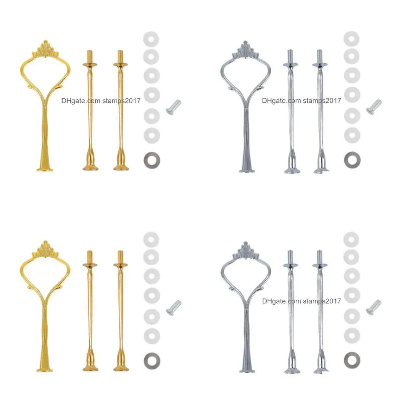 Other Dinnerware Fashionable European Style 3 Tier Cake Plate Stand Handle Fitting Sier Gold Wedding Party Crown Rod Ewf5659 Drop De Dhpkk