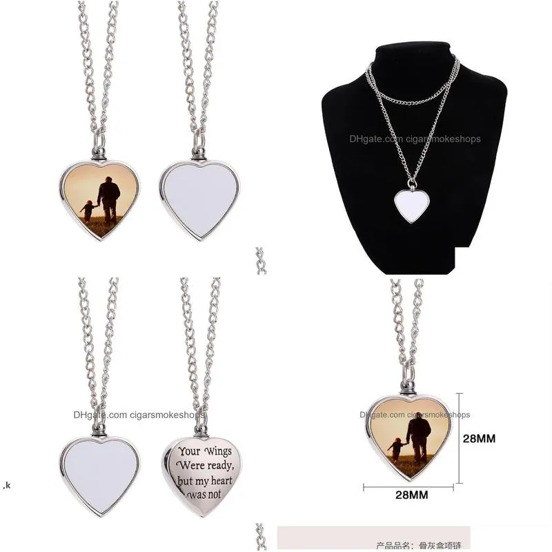 Pendants Sublimation Pendant Thermal Transfer Printing Necklace Urn Memorial Necklaces White Blank Diy Pendants Lovers Heart Ornament Dh9Et