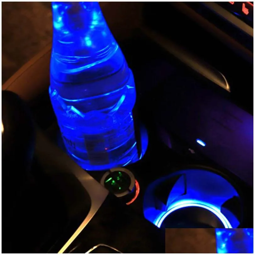 led car cup mat atmosphere lights for all cars rgb usb charging cups pad interior atmosphere-lamp