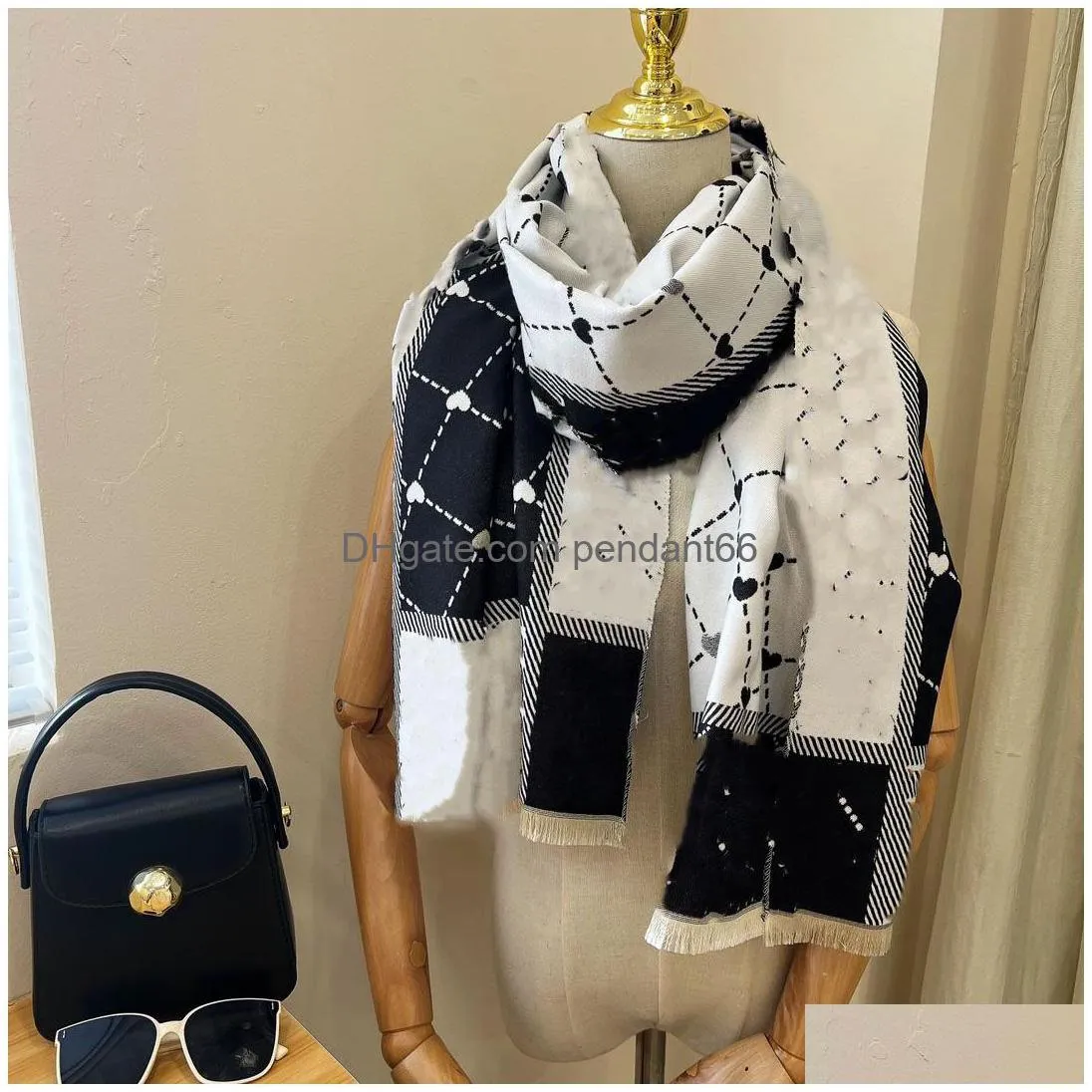 fashion winter designer scarf wool women letter long shawl classic cashmere scarves 180x65cm