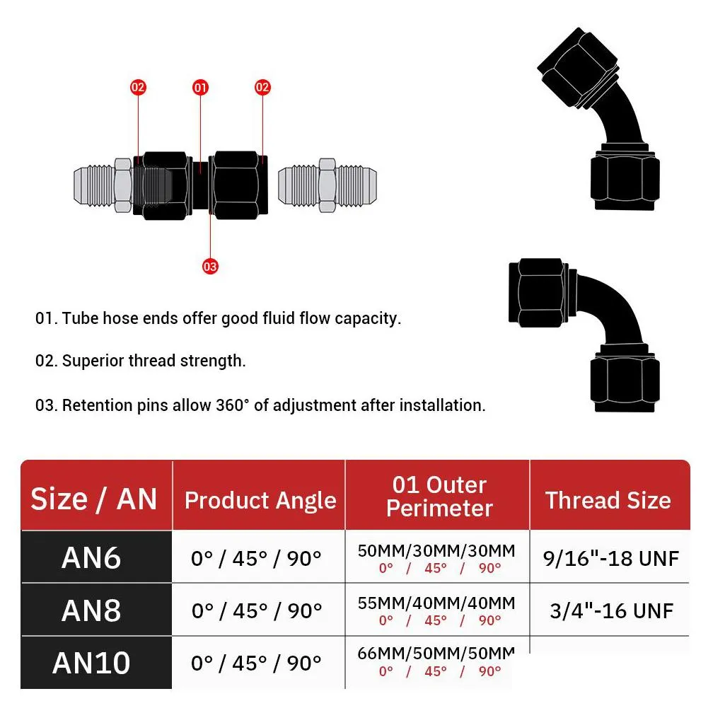 universal 0 45 90 degree an6 an8 an10 female to an6 an8 an10 female hydraulic hose elbow oil cooler fitting hose fittings -sl7000