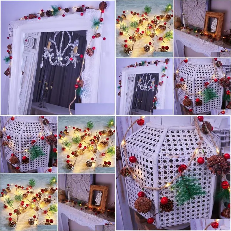 Christmas Decorations Pine Cone 2Meters Lamp String Bell Decoration Led Needle Copper Wire Red Fruit Drop Delivery Home Garden Festi Dhlwp