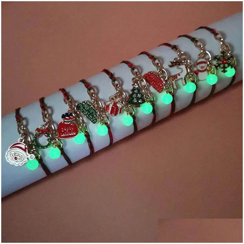 Christmas Decorations Noctilucent Bead Hand Strap Weave Chain Bracelet Jewelry Santa Claus Tree Snowman Pattern Merry Xmas Festive G Dhaa7