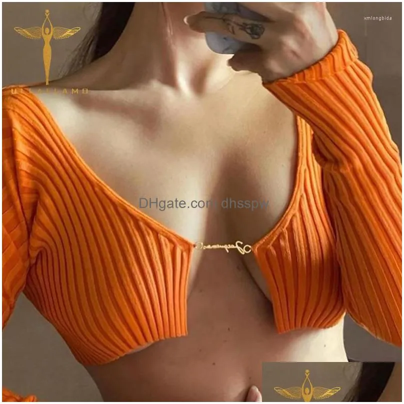 womens t shirts long sleeve cardigan y2k super short crop top women orange high street low cut v-neck tee-shirt open waist slim