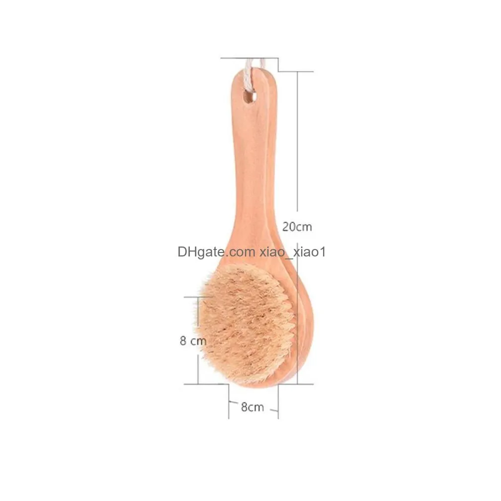 dhs 100pcs dry bath body brush back scrubber anti-slip short wooden handle natural bristles shower exfoliating massager