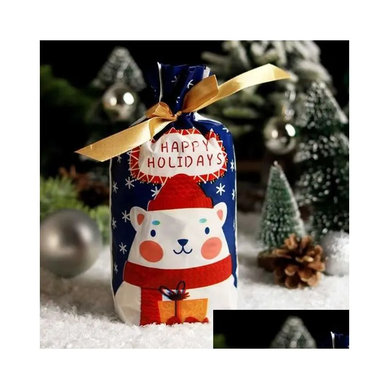 Christmas Decorations New 10Pcs Cartoon Xmas Candy Gift Bags Kids Cookie Sweet Plastic Dstring Bag Christmas Decorations For Home Year Dh4Bc
