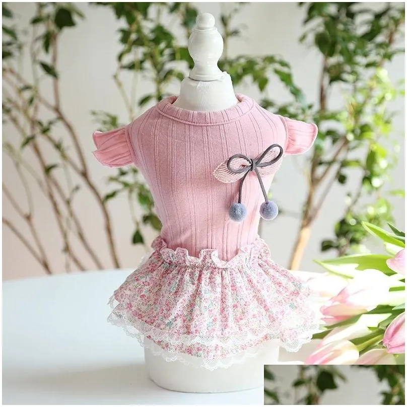 Dog Apparel Milk Shake Powder Girls Vest And Dresses For Dogs Pet Clothing Pink Color Dress Dog Clothes Goods Cats Apparel Home Garden Dh75S