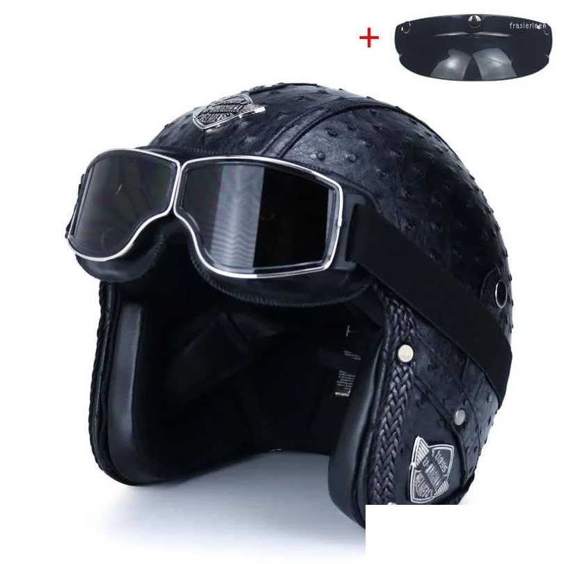 motorcycle helmets helmet chopper capacete dot approved open face 3/4 pu leather motorbike helm half retro moto bike