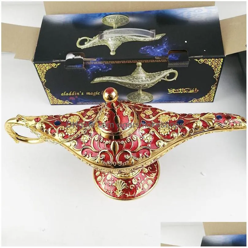 Fragrance Lamps Fairy Tale Aladdin Magic Lamp Vintage Censer Creative Metal Aroma Burner Mti Color Incense Burners New Arrive 35X12X18 Dhk3S