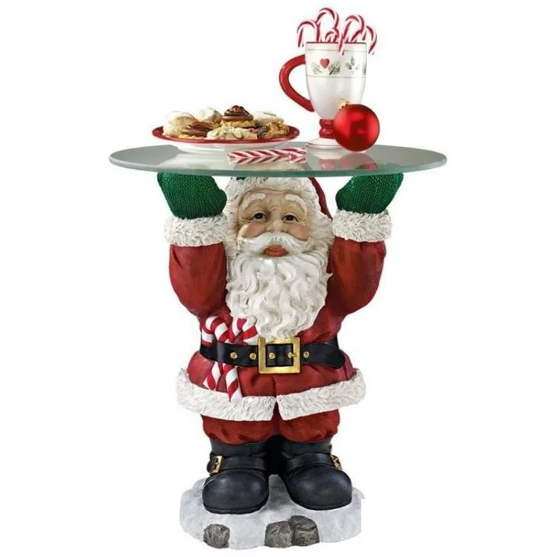 Christmas Decorations Santa Claus Tray Biscuit Candy Snack Gift Display Resin Scpture Glass Top Table Home Craft Decorationchristmas Dhlpj