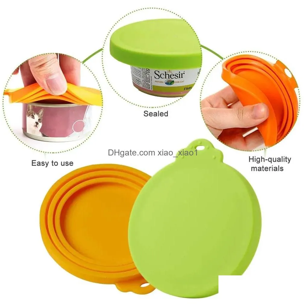 portable silicone dog cat canned lid 2-in-1food sealer spoon pet food cover storage -keeping lids bowl dog accessories