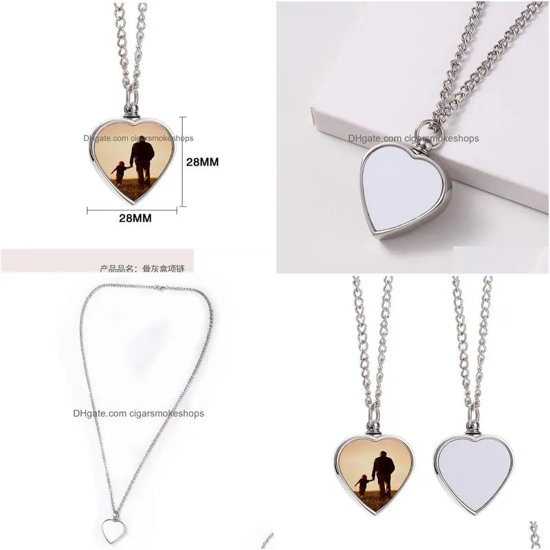 Pendants Sublimation Pendant Thermal Transfer Printing Necklace Urn Memorial Necklaces White Blank Diy Pendants Lovers Heart Ornament Dh9Et