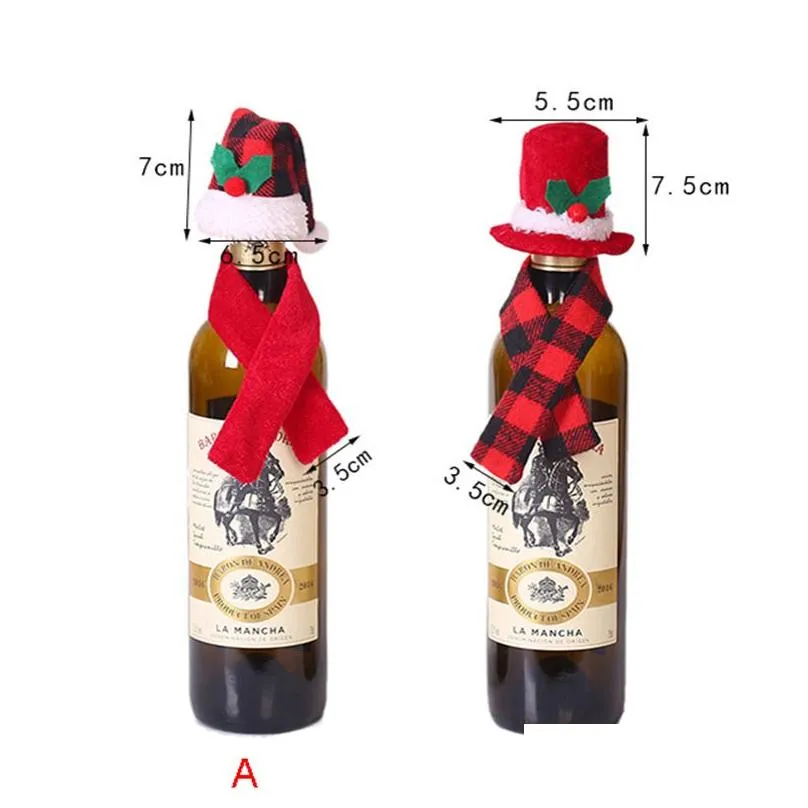 Christmas Decorations Christmas  Plaid Mini Santa Hat And Scarf Wine Bottle Er Sierware Holder Xmas Table Ornaments Xbjk2110 Ho Dhspe