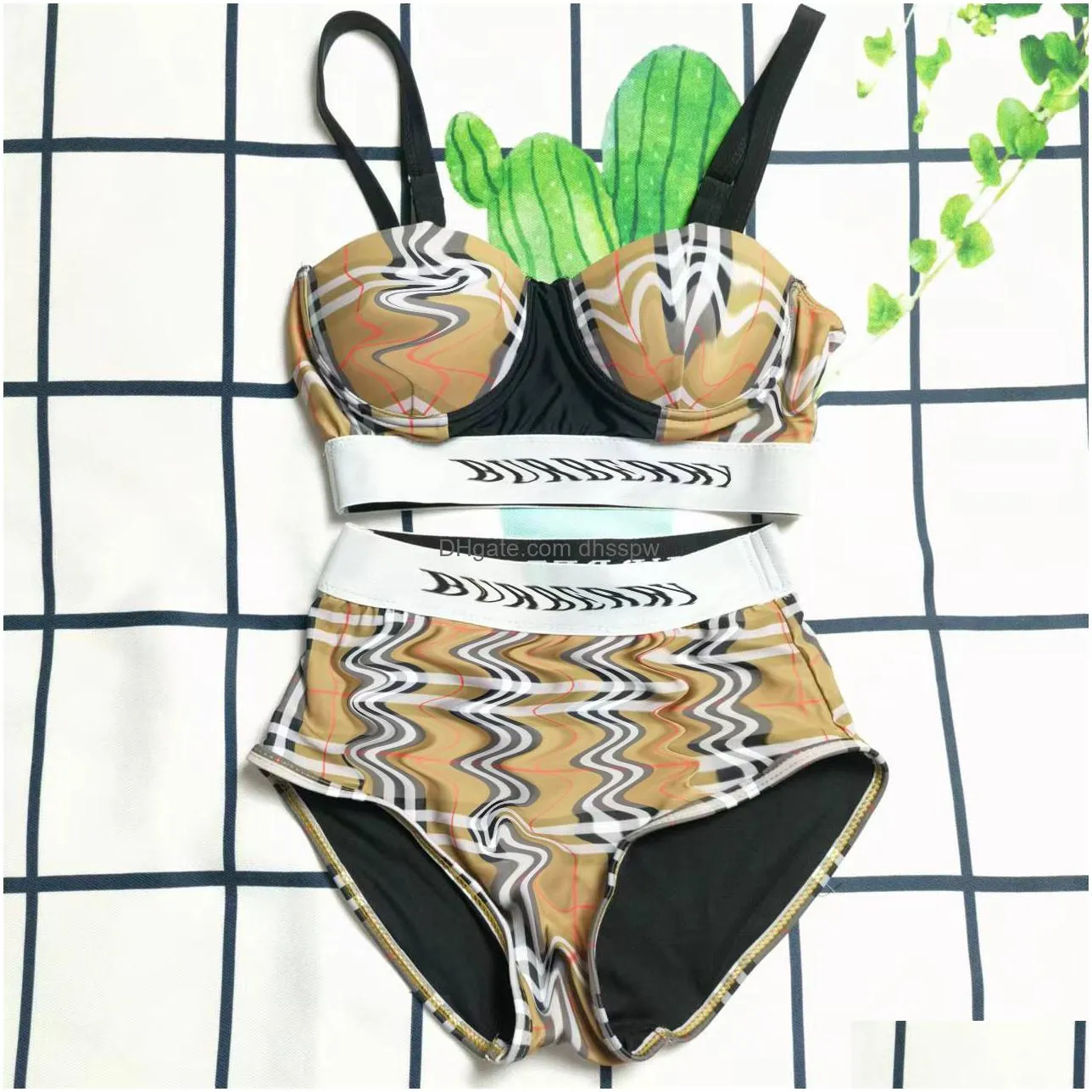 womens swimwear designer two-piece swimsuit with steel support lattice hard bag high waist