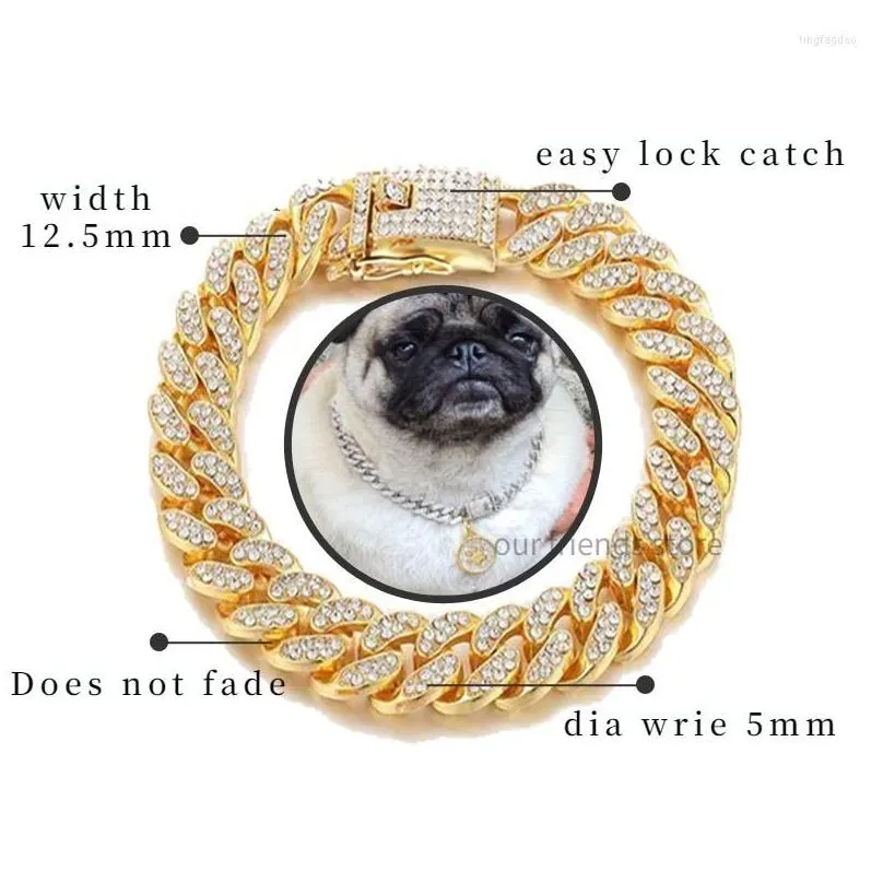 Dog Collars & Leashes Dog Collars Luxury Designer Collar Bracelet Bling Diamond Necklace Cuban Gold Chain For Pitbl Big Dogs Jewelry M Dhe1M