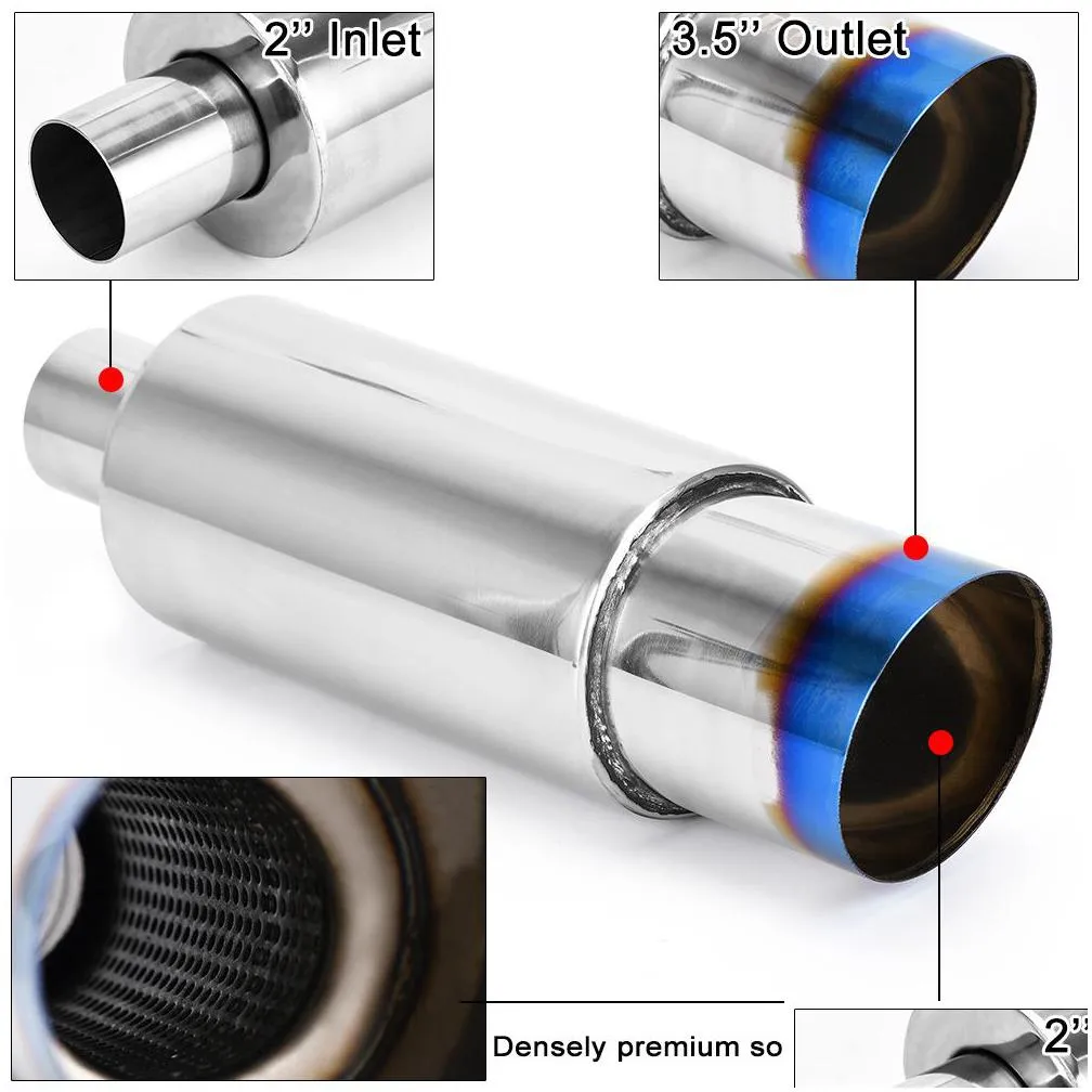 universal muffler exhaust polished stainless steel w/burnt tip silencer 2.0 inlet to 3.0 outlet exhaust tip muffler -emp11