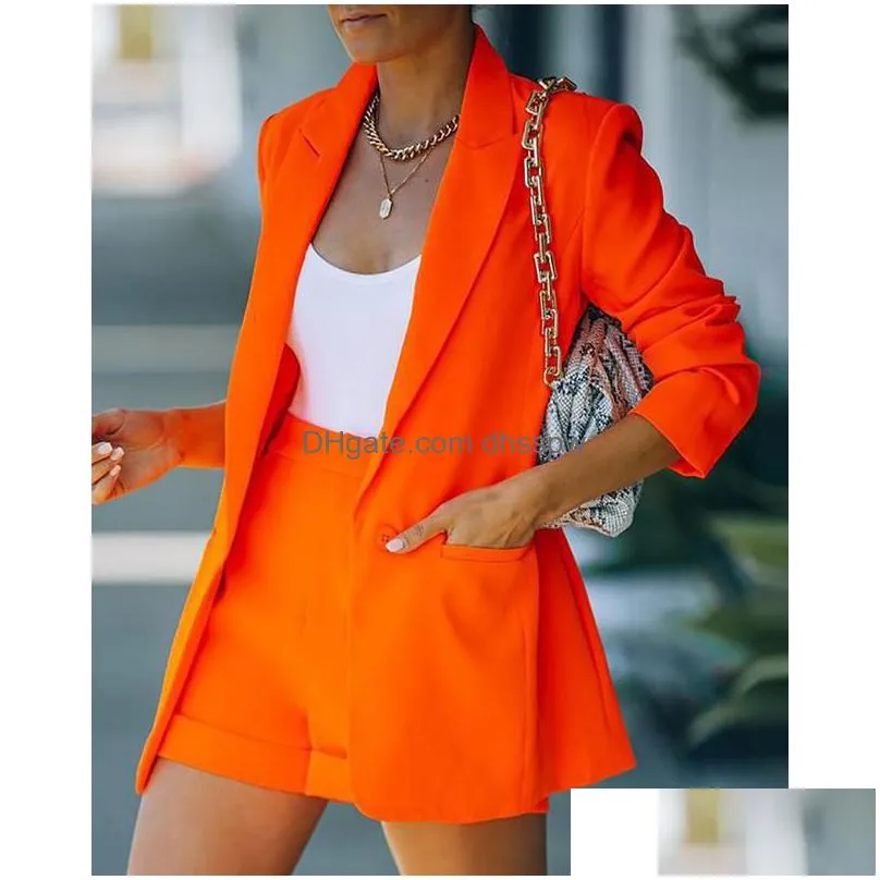 womens suits blazers women suit sets spring long sleeve solid cardigan blazer shorts 2 piece set tracksuit outfits