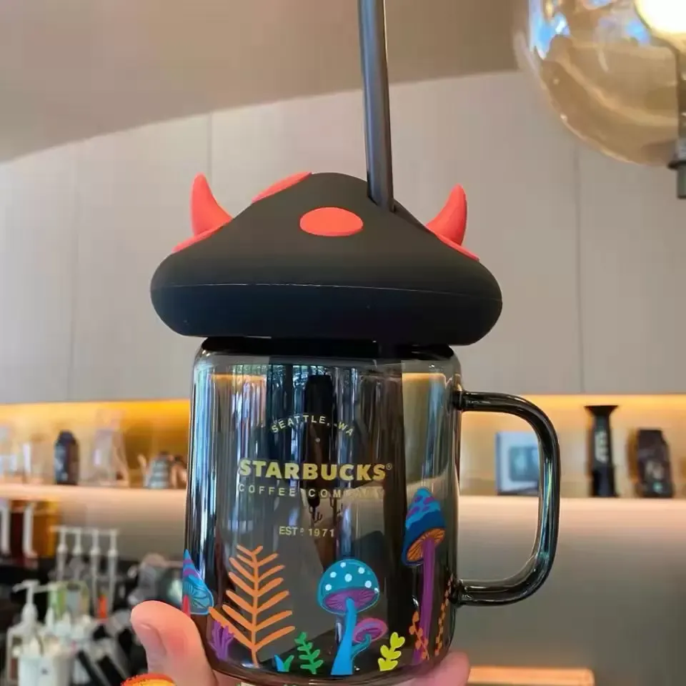 Starbucks Halloween cup black cat Mugs mushroom little devil paradise mark glass straw insulated water cup