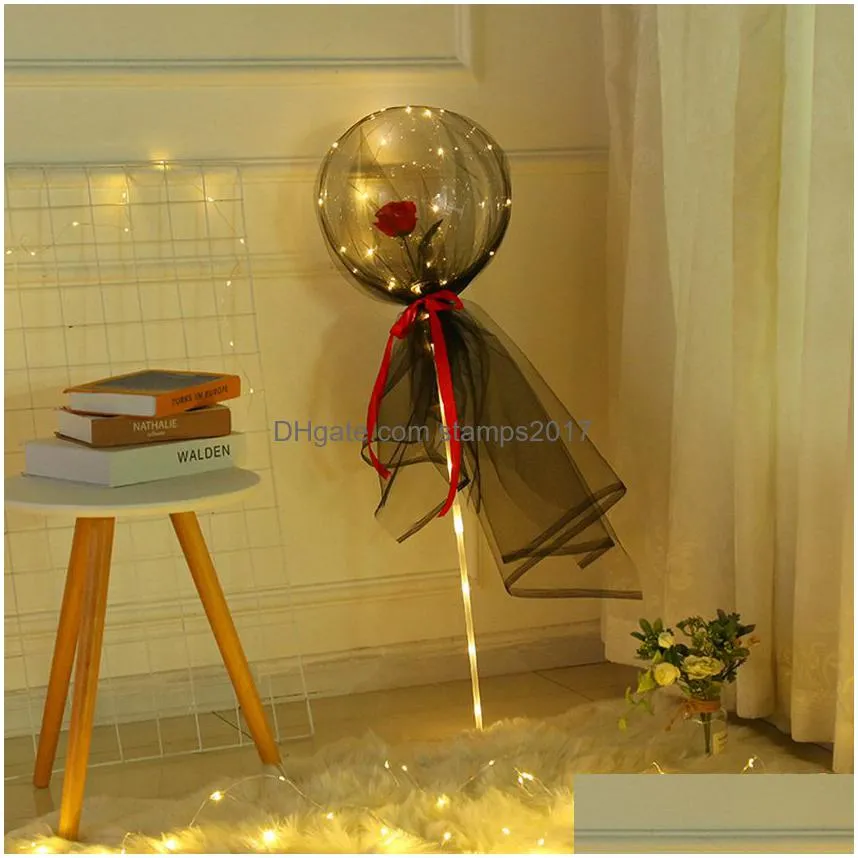 Party Decoration Led Rose Bobo Ball Light Luminous Balloon Bouquet Transparent Bubble For Valentines Day Gift Wedding By Sea Drop De Dhfkw