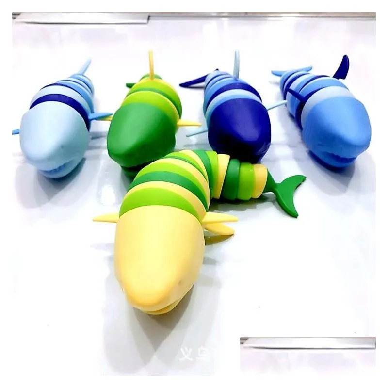 Decompression Toy Fidget Shark 3D Sensory Toys Printed Articated  Stim Slug Autism Christmas Party Favors Stocking Stuffers F Dhrsu