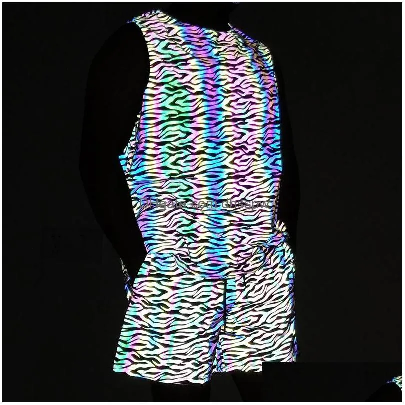 mens tracksuits summer mens tracksuit sets colorful reflective tank top elasticity breathable sportswear vests light reflection