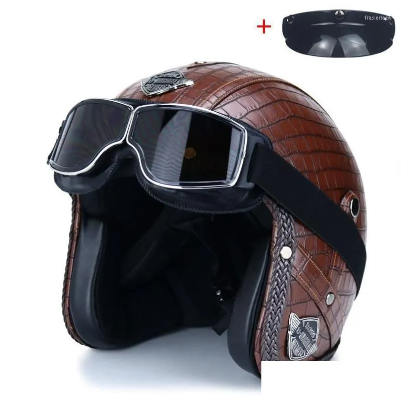 motorcycle helmets helmet chopper capacete dot approved open face 3/4 pu leather motorbike helm half retro moto bike