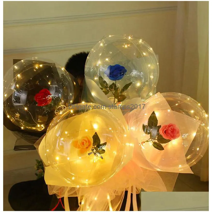 Party Decoration Led Rose Bobo Ball Light Luminous Balloon Bouquet Transparent Bubble For Valentines Day Gift Wedding By Sea Drop De Dhfkw