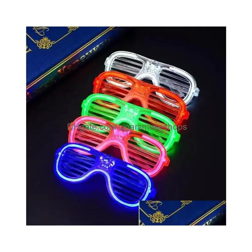 Party Favor New Led Light Glasses Flashing Shutters Shape Flash Sunglasses Dances Festival Decoration Home Garden Festive Party Suppli Dhaqh