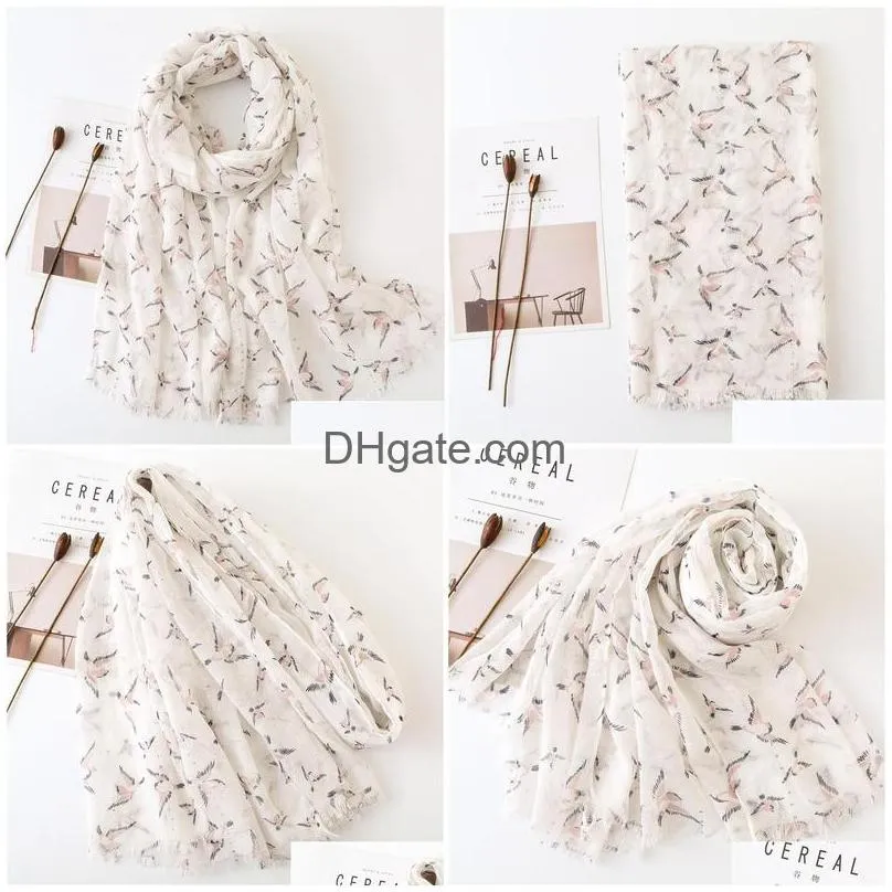 Scarves Style Scarf Winter Women Little Bird Print Tourism Silk Fashion Seaside Sunsn Cotton Material Shawl Cape Drop Delivery Acces Dhugg