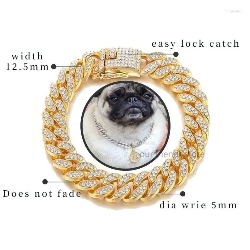 Dog Collars & Leashes Dog Collars Luxury Designer Collar Bracelet Bling Diamond Necklace Cuban Gold Chain For Pitbl Big Dogs Jewelry M Dhh6I