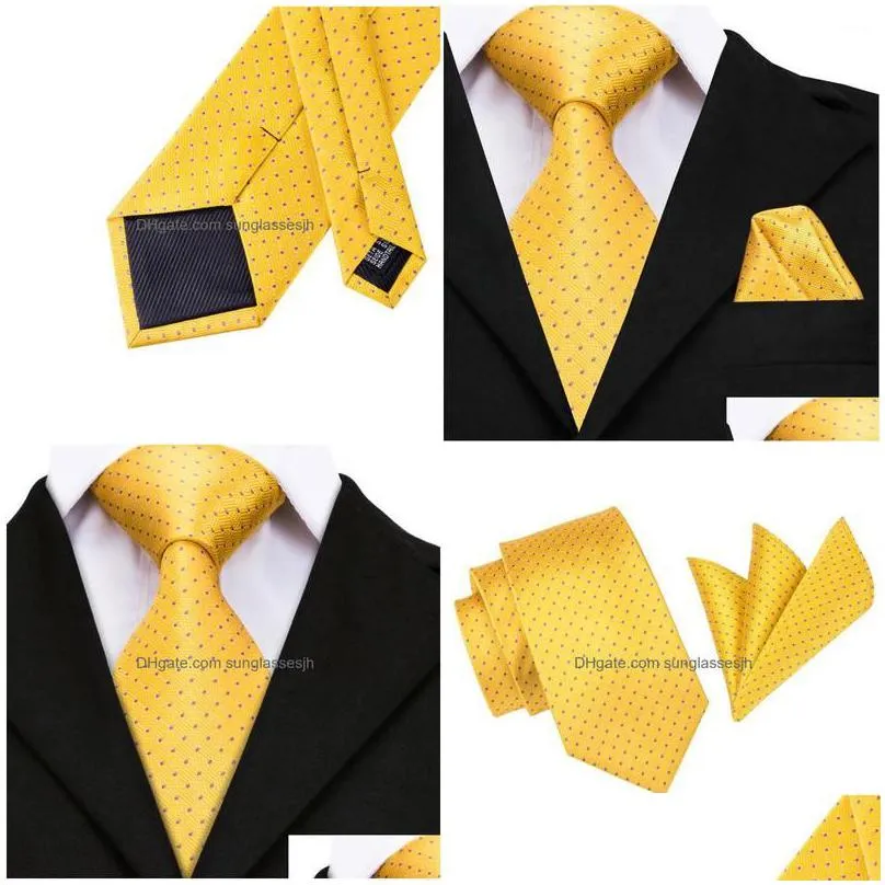neck ties hitie gold silk tie 2021 designer yellow dots large for men high quality hand jacquard woven 160cm cz0091 drop delivery fa