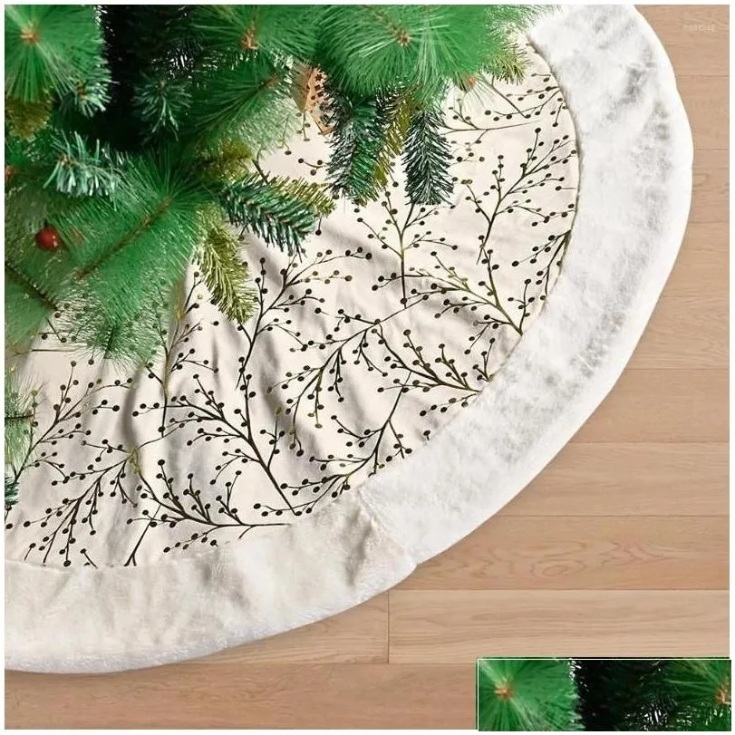 Christmas Decorations Tree Skirt Large Golden Pattern Xmas Mat With White Plush Edge For Home Decor Drop Deliv Delivery Garden Festi Dhmew