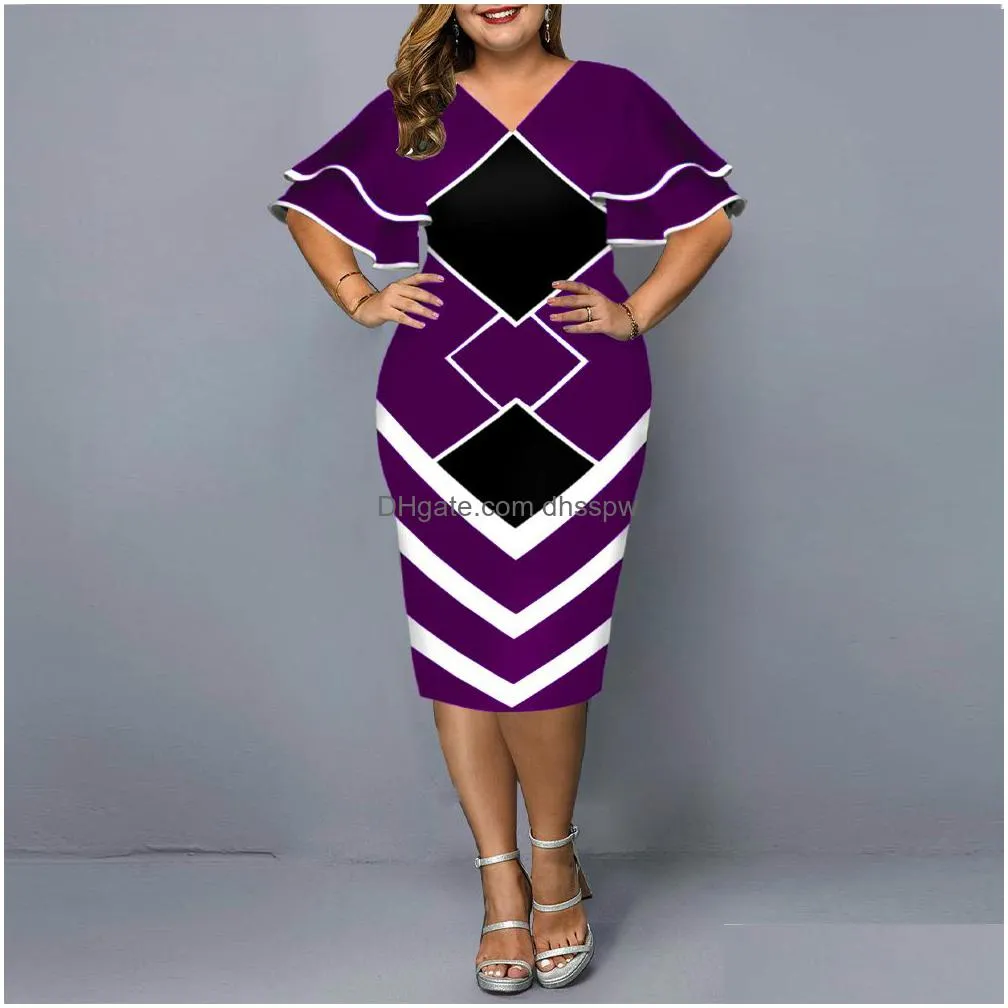 plus size dresses women dress elegant geometric print evening party dress casual layered bell sleeve office bodycon club outfits