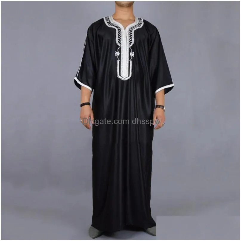 ethnic clothing muslim man kaftan moroccan men jalabiya dubai jubba thobe cotton long shirt casual youth black robe arab clothes plus