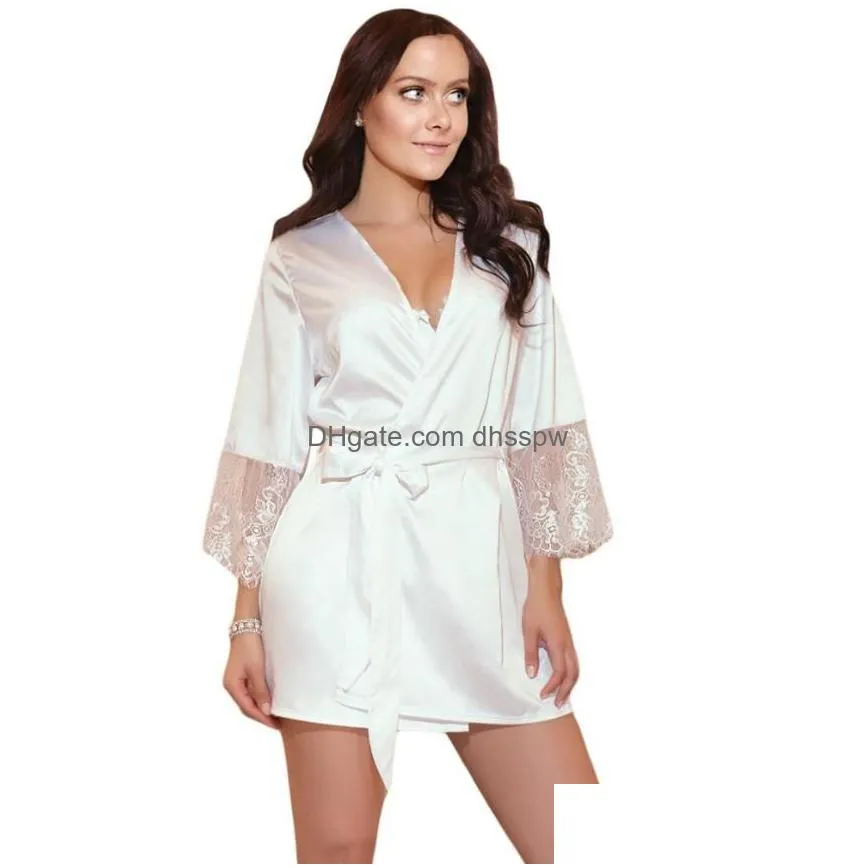 womens sleepwear 2022 female sexy pajamas black white deep v-neck lace stitching erotic lingerie bridal lacing dressing gown