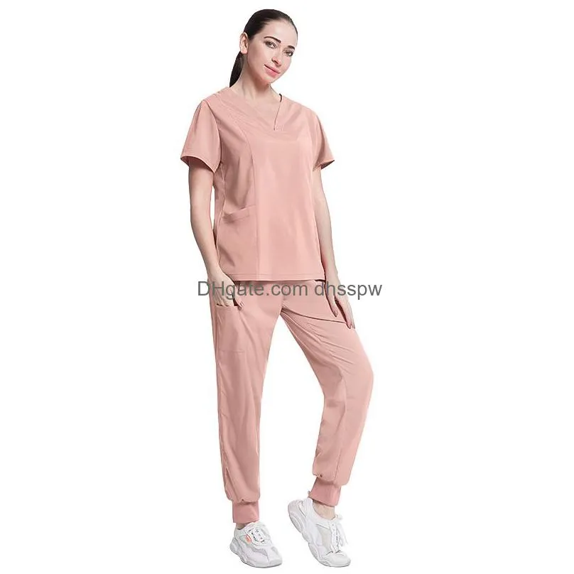 womens two piece pants womens solid color spa threaded clinic work suits tops unisex scrub pet nursing uniform