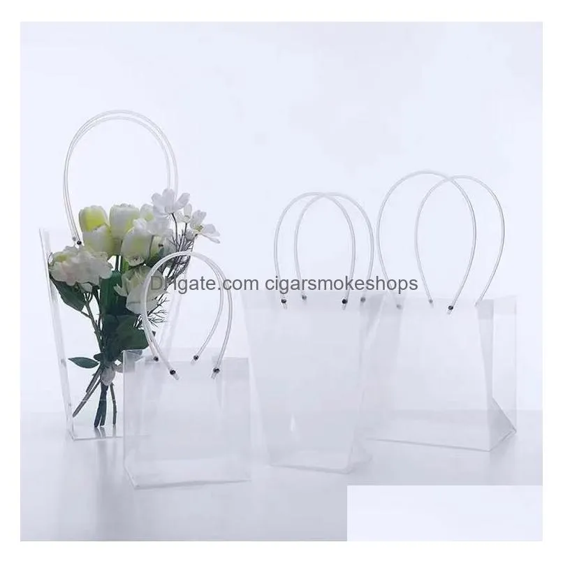 Gift Wrap Clear Flower Bouquet Gift Bag Trapezoidal Plastic Storage Handbag Pvc Packing Bags Birthday Party Holiday Handbags Large Wra Dhvfs