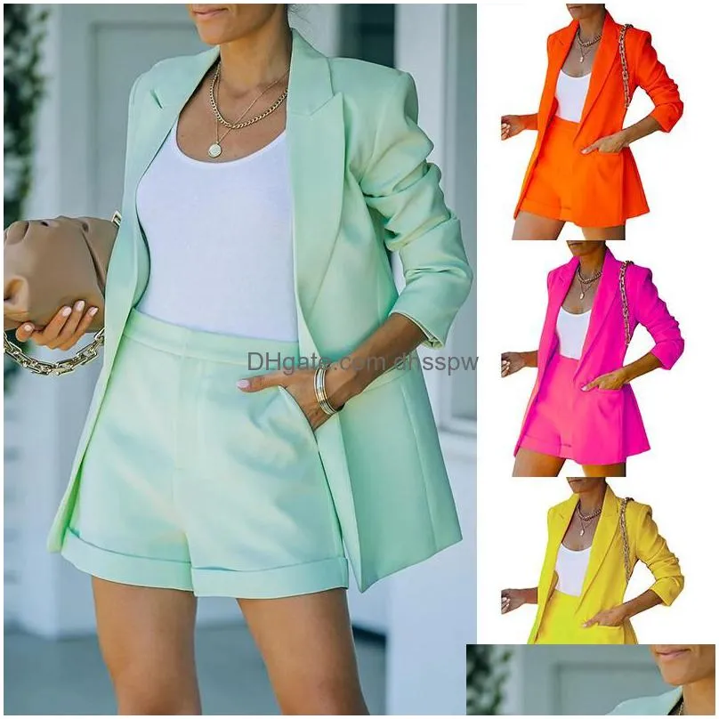 womens suits blazers women suit sets spring long sleeve solid cardigan blazer shorts 2 piece set tracksuit outfits
